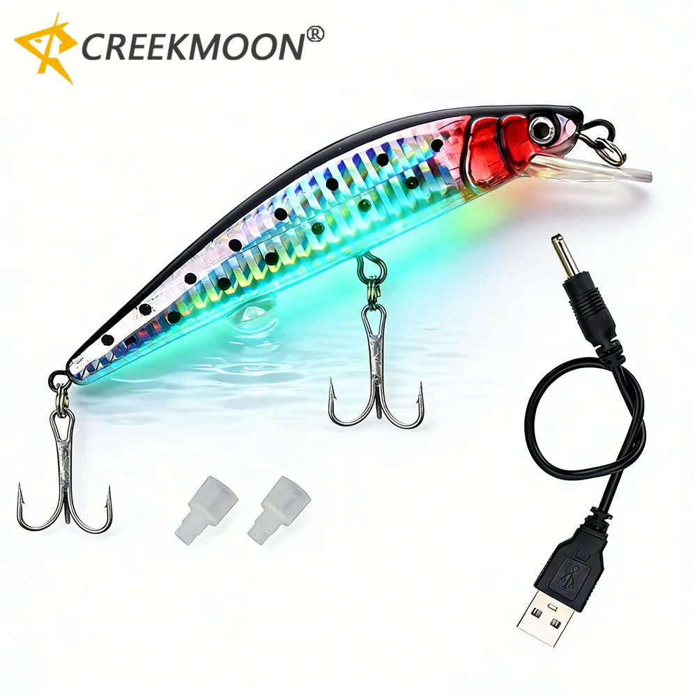 Señuelo de Pesca Electrónico LED Recargable por USB, Señuelo Artificial Vibrante con Triple Anzuelo, Señuelo para Pesca en Hielo de Invierno, Señuelo Duro para Agua Salada