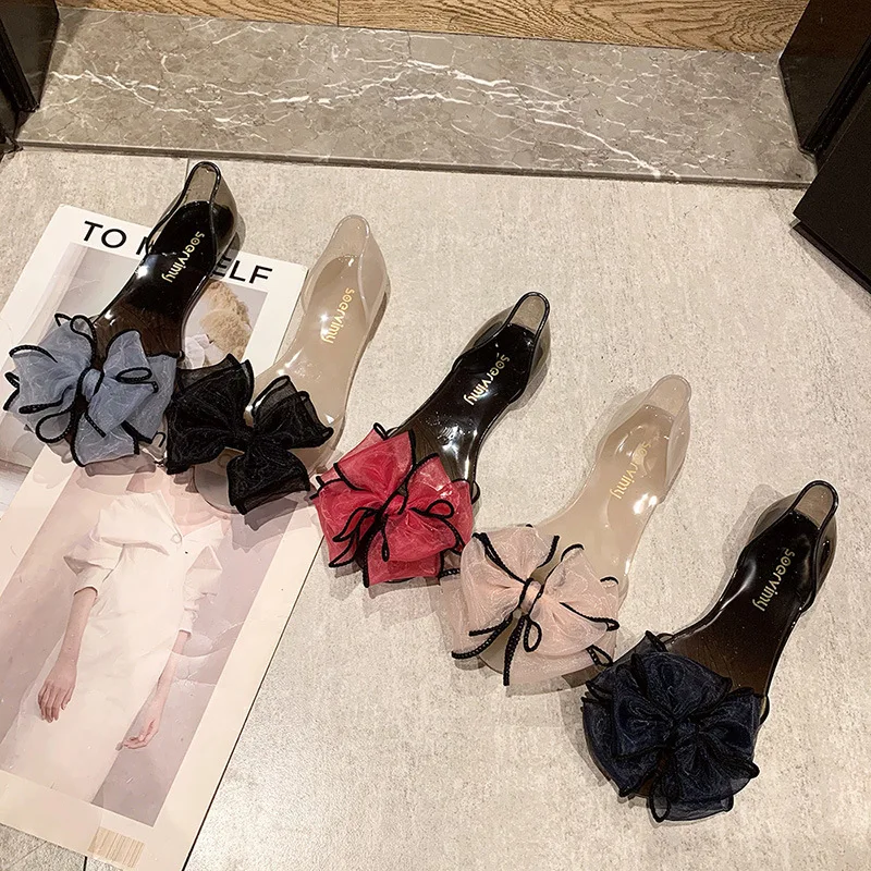 

Frosted Plastic Jelly Sandals Women's Flat Bottom Fish Mouth Sandals Beach Vacation Casual Slip-On Shoes Transparent PVC