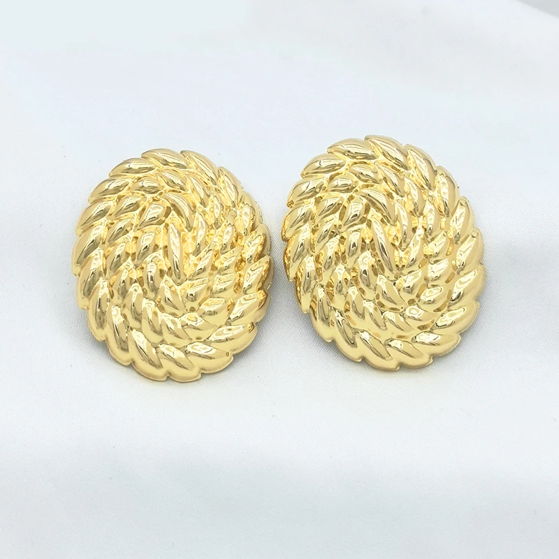 Clip Earrings For Women 24K Gold Plated Copper Bold Round Earrings African Dubai Statement Big Earrings For Bridal Wedding Gift