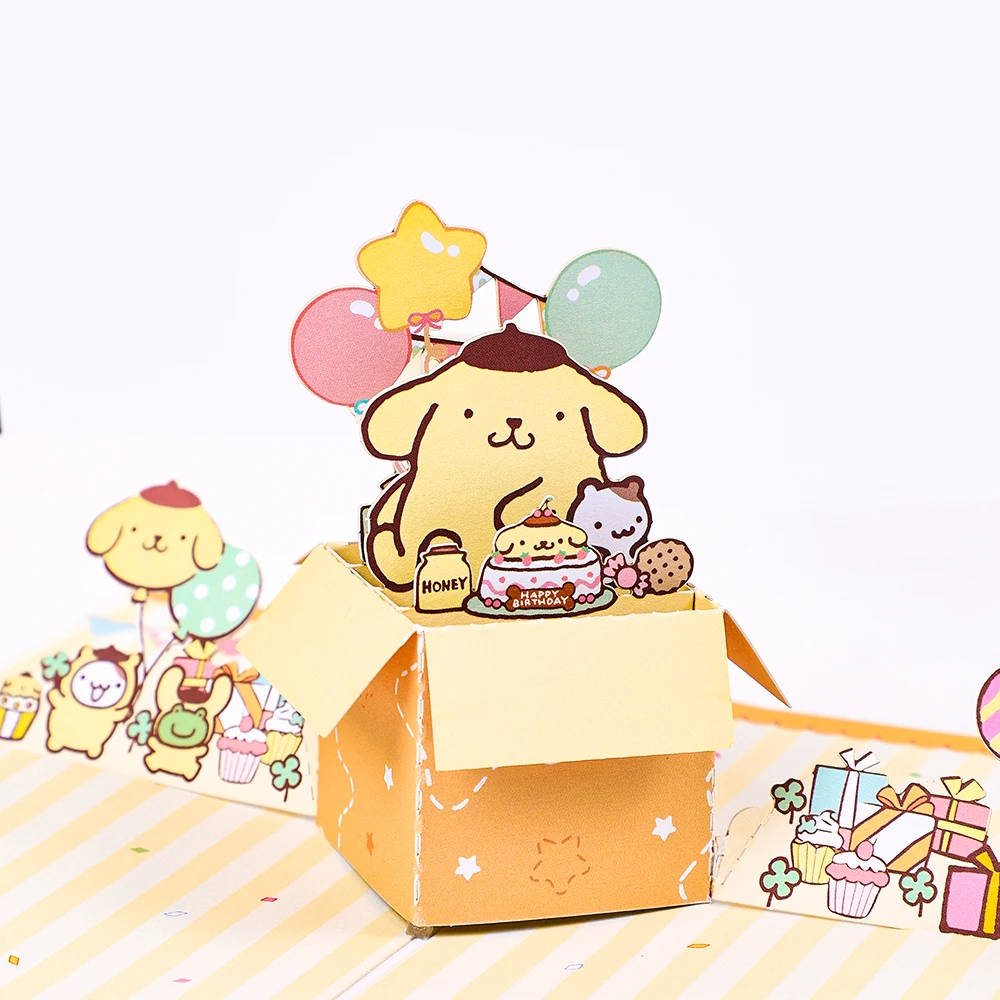 Biglietto di auguri di compleanno con PomPomPurin adorabili biglietti di auguri per cartoni animati Sanrio con busta regali di compleanno per