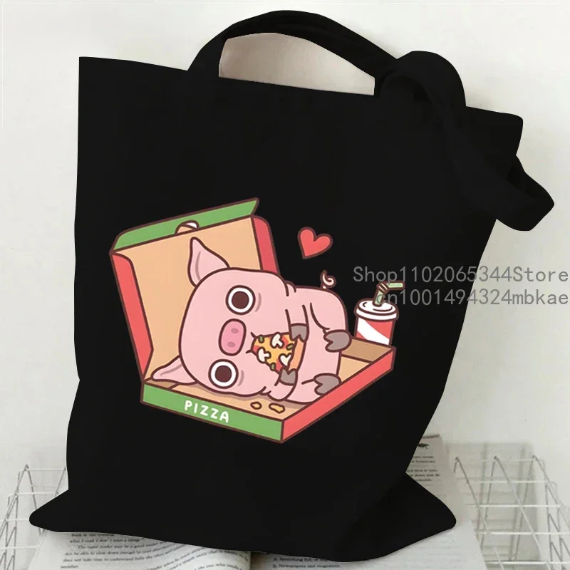 Burger Pig Pattern Cartoon Canvas Tote Bag Women Men Reusable Shopper Bag Cute Hamburger Animal Fashion Teen Shoulder Handbags