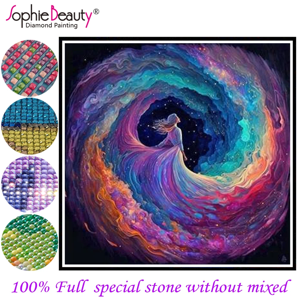 Sophie Beauty Diamond Painting Square Crystal Stones Drifting Colorful Lady Fairy Dust Diamond Embroidery AB Stone Mosaic Art