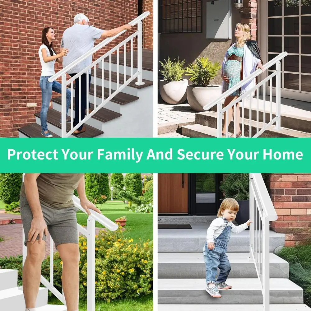 Metal Stair Railing with Kit, 3-Step Handrail for Outdoor Steps, Wrought Iron Railings