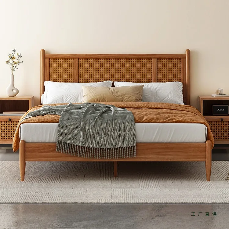

Solid wood bed Modern simple 1.5 meters double be d Master bedroom large bed single b ed