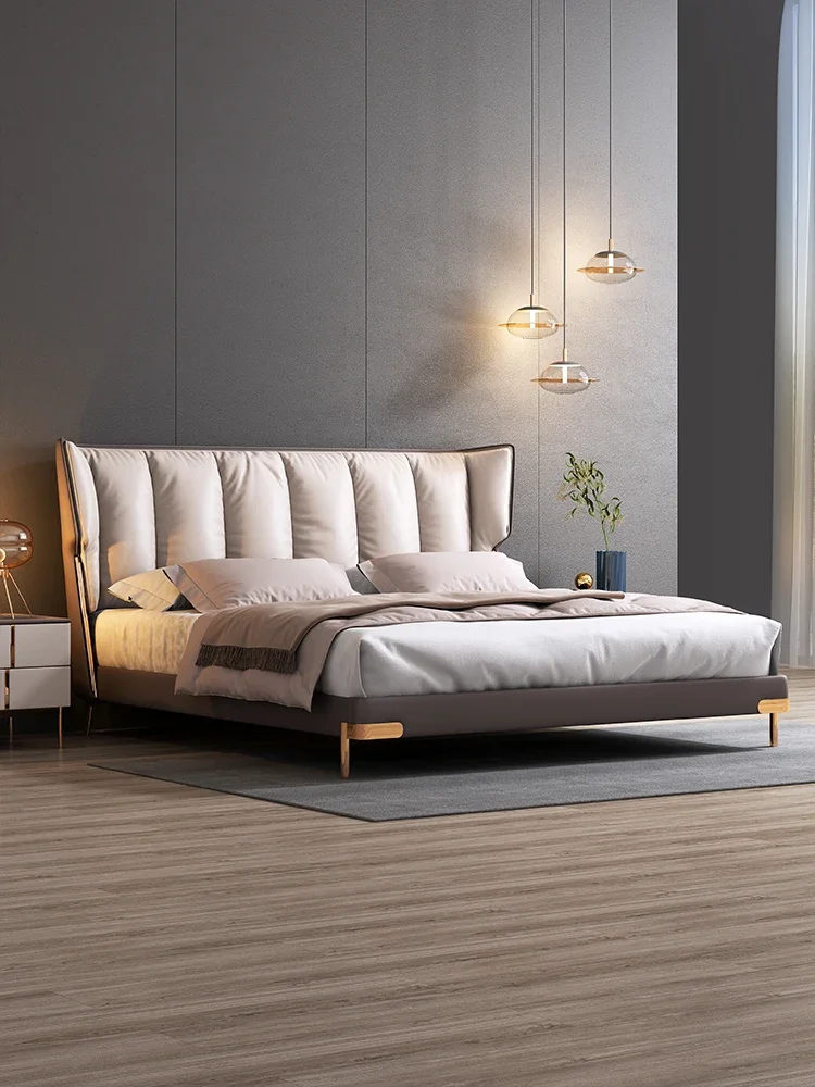 

Bed Leather Italian light extravagant extremely simple master room modern simple storage high box wedding