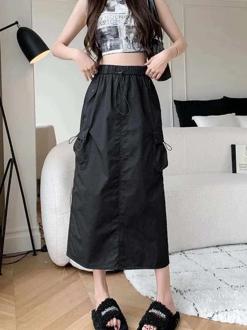 

Юбка женская трапециевидная средней длины, прямая свободная модная одежда в американском ретро стиле, в корейском стиле, лето 2024