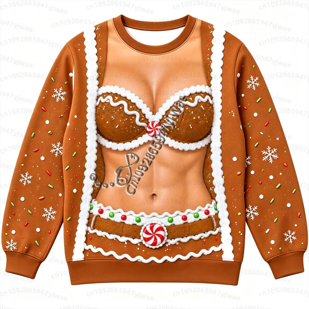 26 Herren Damen Winter Lustiger Fake-Muskel 3D-Druck Hässlicher Weihnachtspullover Fitness Sport Langarm-Pullover Sweatshirt Herren Hoodies – Detail 10