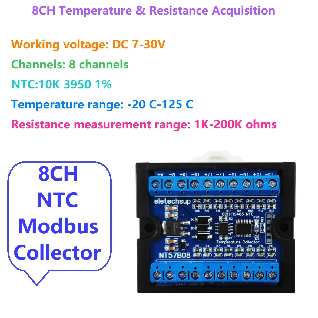 

Modbus RTU RS485 NTC Датчики термопары Безмапежный контроллер безбумажного регистратора 8-канальная плата сбора данных температуры и сопротивления