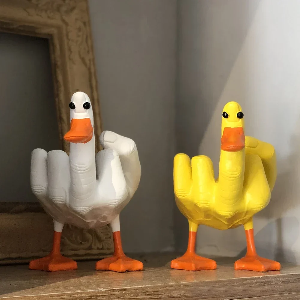 

Middle Finger Small Duck Sculpture Cute Resin Crafts For Home Garden Decor Desktop Decoration Personalized Living Room Ornament