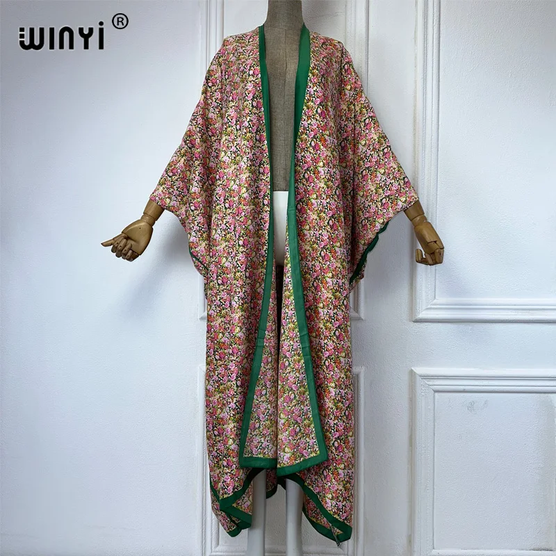 Winyi quimono verão sexy impressão solta cardigan blusa feminina abaya praia cobrir boho maxi vestido de festa kaftan vestidos das mulheres