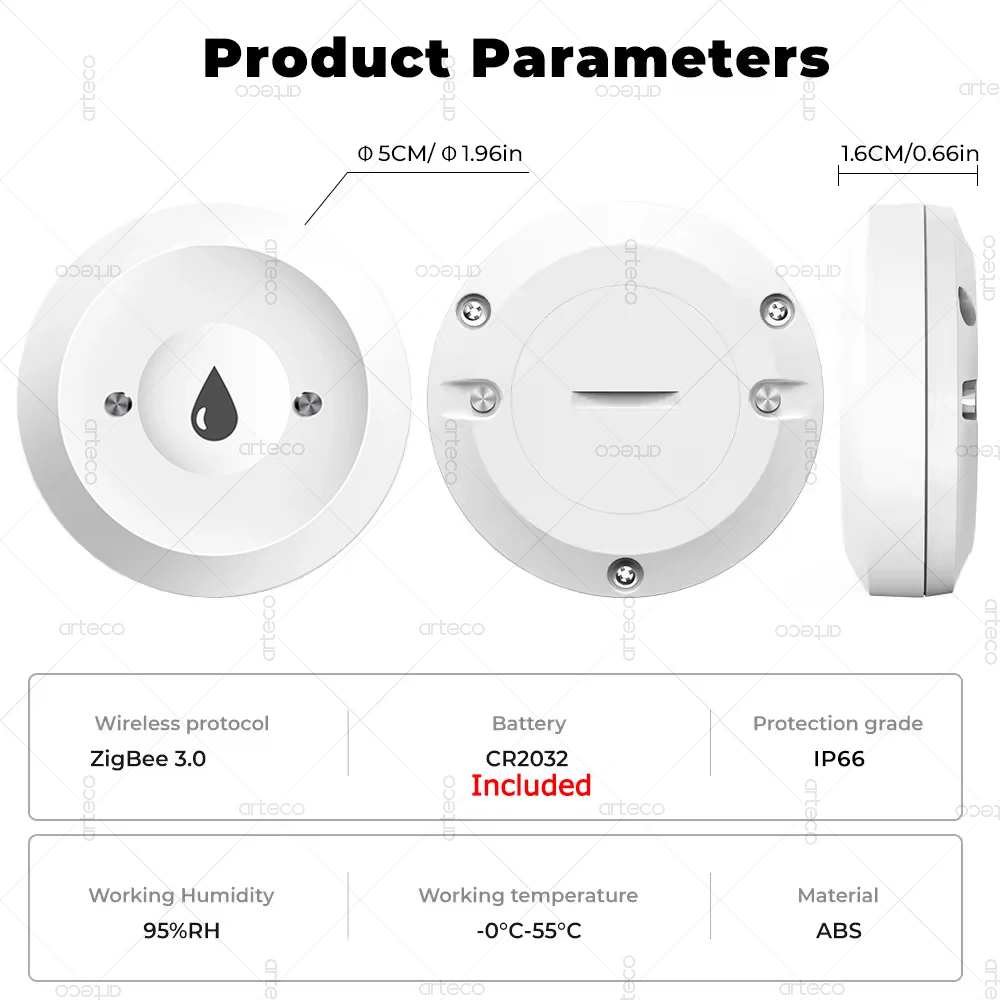 Tuya Zigbee Smart Water Leak Sensor Flood Leak Detector Security Alarm APP Mornitoring,For Alexa Google Home Assistant Z2MQTT