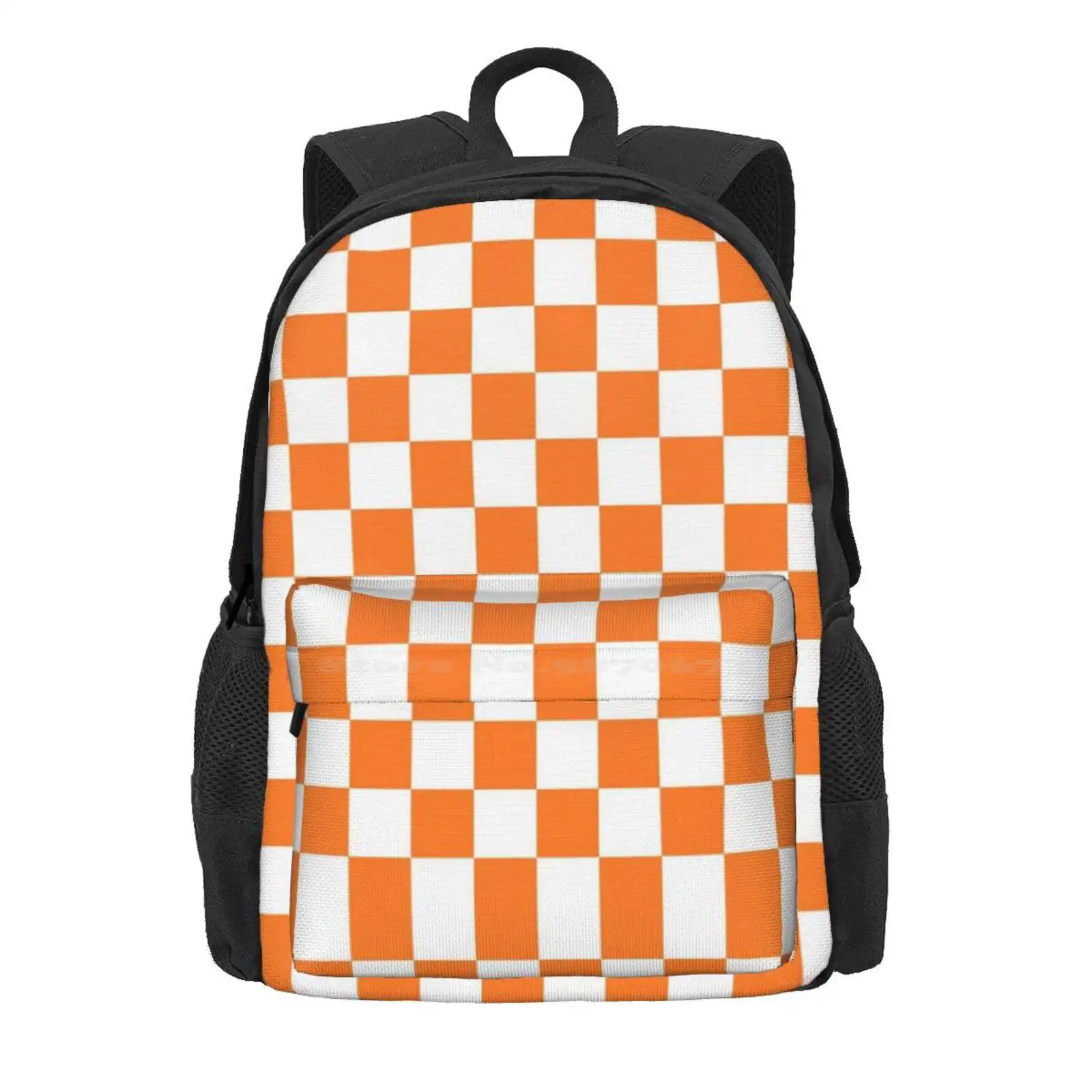 Checkered Orange And White Hot Sale Schoolbag Backpack Fashion Bags Squares Orange White Four Sides Shape Fun Checkered Abstract