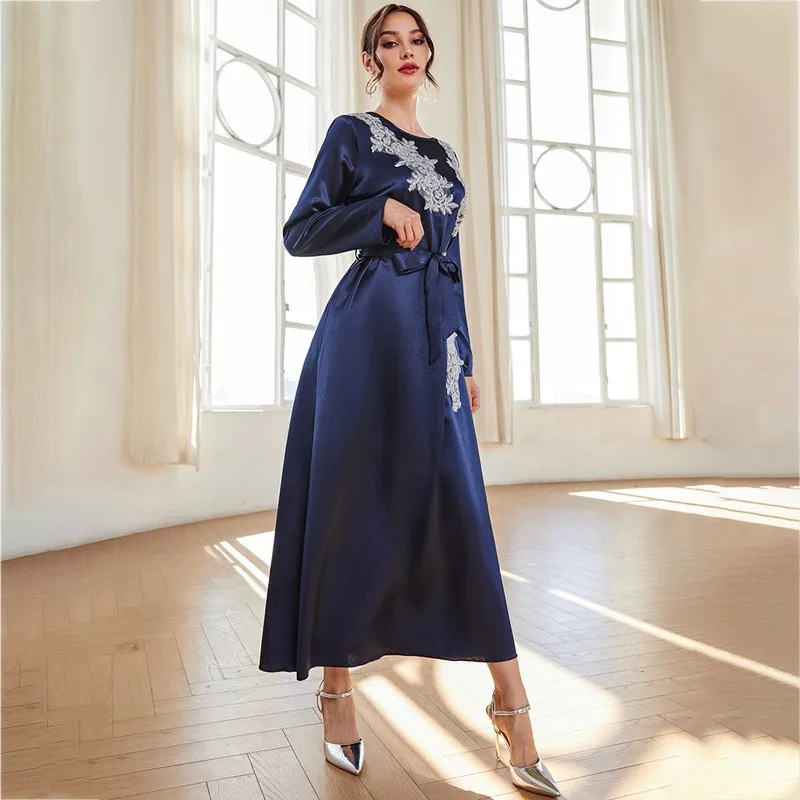 Abaya Muslim Lebaran untuk wanita gaun pesta Jalabiya applique Ramadan Maroko Dubai Abayas Kaftan Islam Vestidos jubah panjang Arab