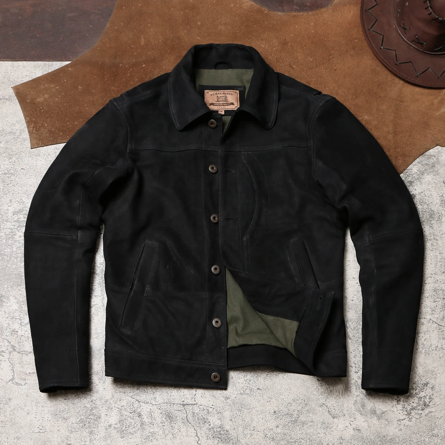 

Мужская винтажная классическая куртка из натуральной кожи Tailor Brando без покрытия из матовой козьей кожи