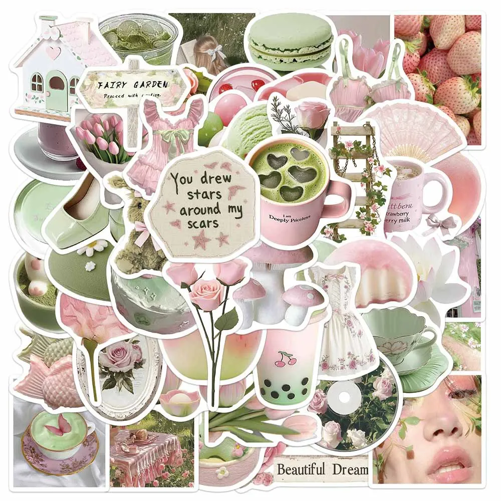 50Pcs Pastel Ins Style Stickers My Beautiful Dream DIY Stickers Scrapbooking Phone Luggage Skateboard Waterproof Matcha Decals