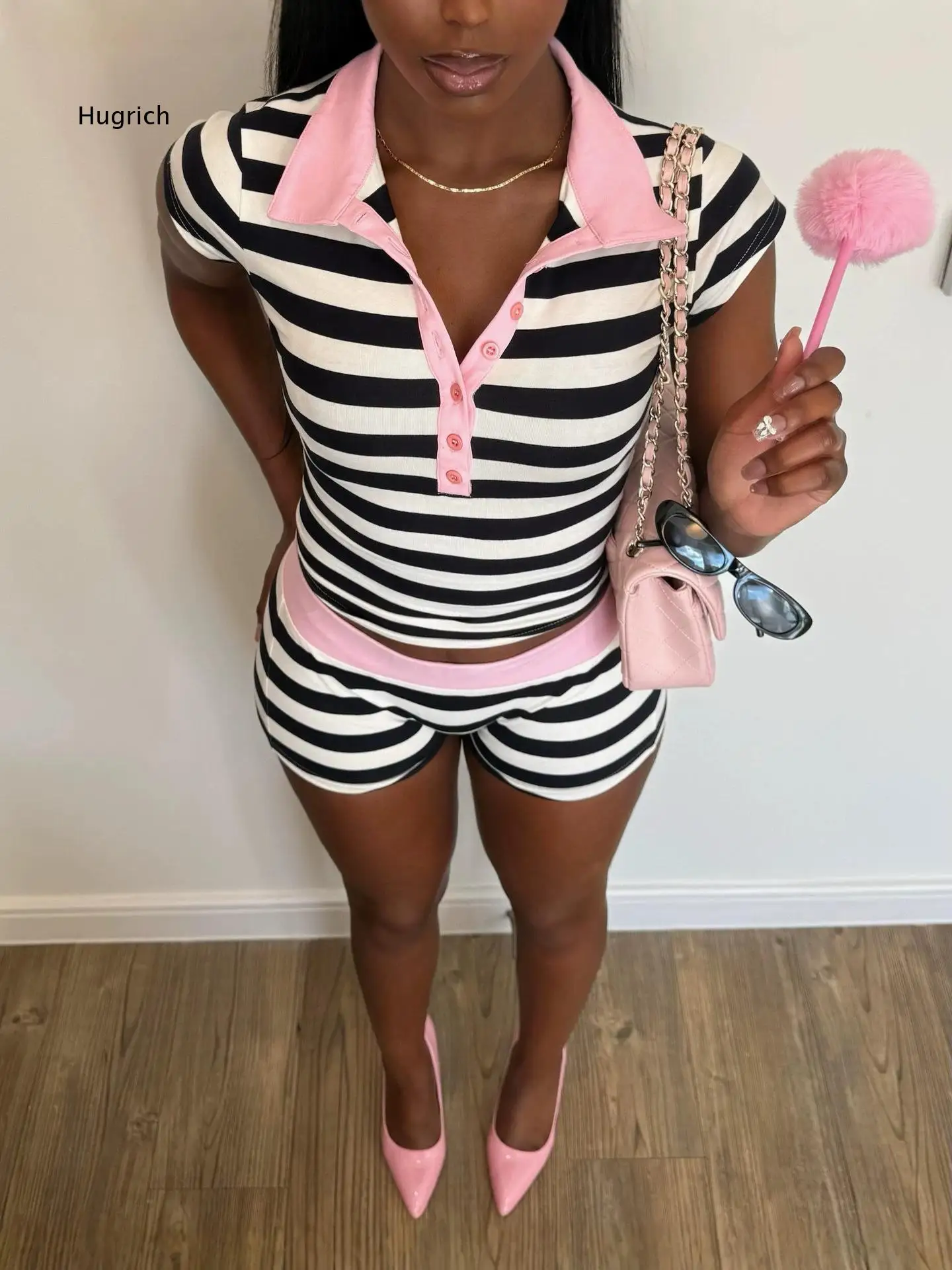 Candy Color Stripe Color Block Two Piece Outfit For Women Vibrant Matching Set For Summer Beach And Casual Outdoor Activities