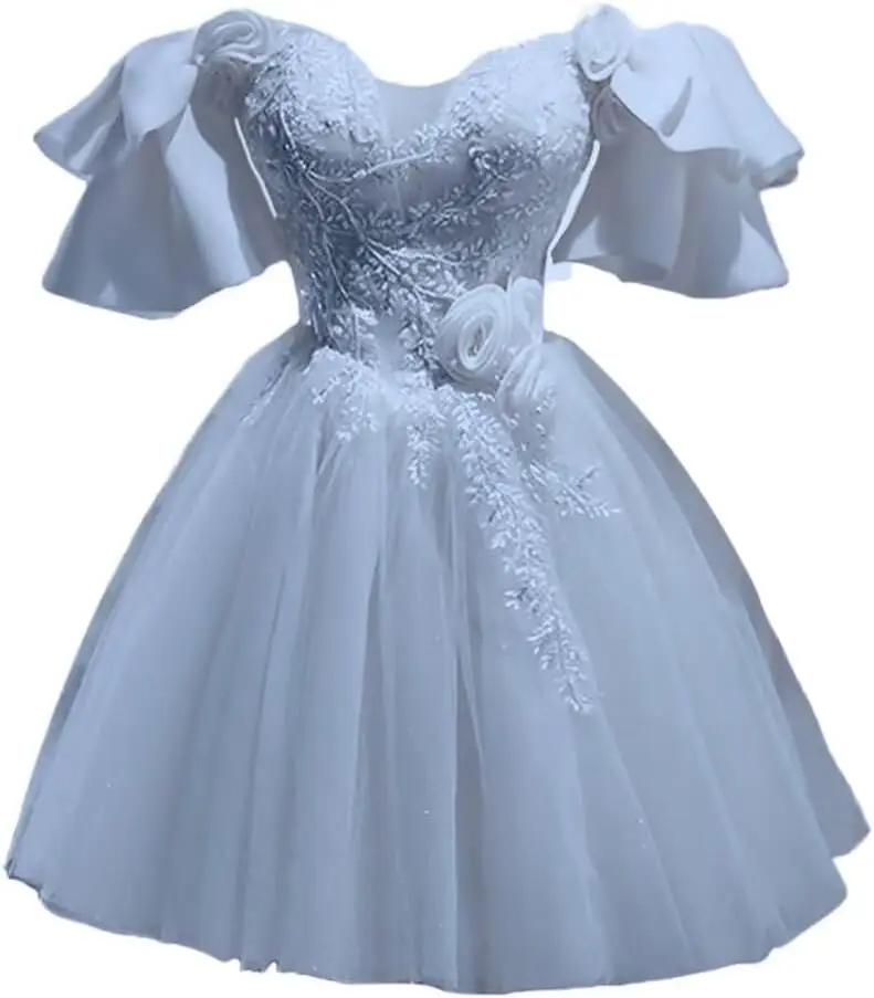 

Women's Tulle Short Homecoming Dresses for Teens 3D Floral Lace Appliqued Cocktail Dresses Formal Evening Gowns Cocktail Dresses