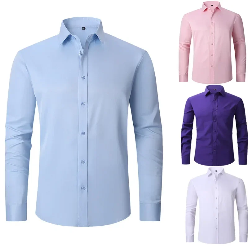 Best-selling explosions four-sided elastic non-ironing wrinkle-resistant business solid color shirt men\'s clothing wholesale