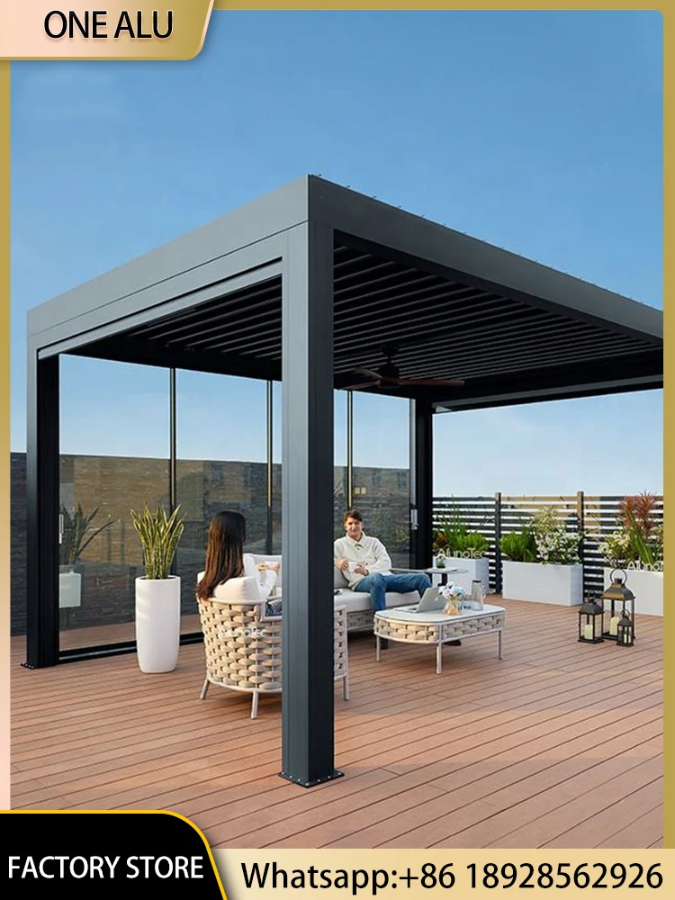 4x3m 3x4m Motorized Aluminum Pergola with Glass Sliding Doors LED Lights All-season Use - view 2