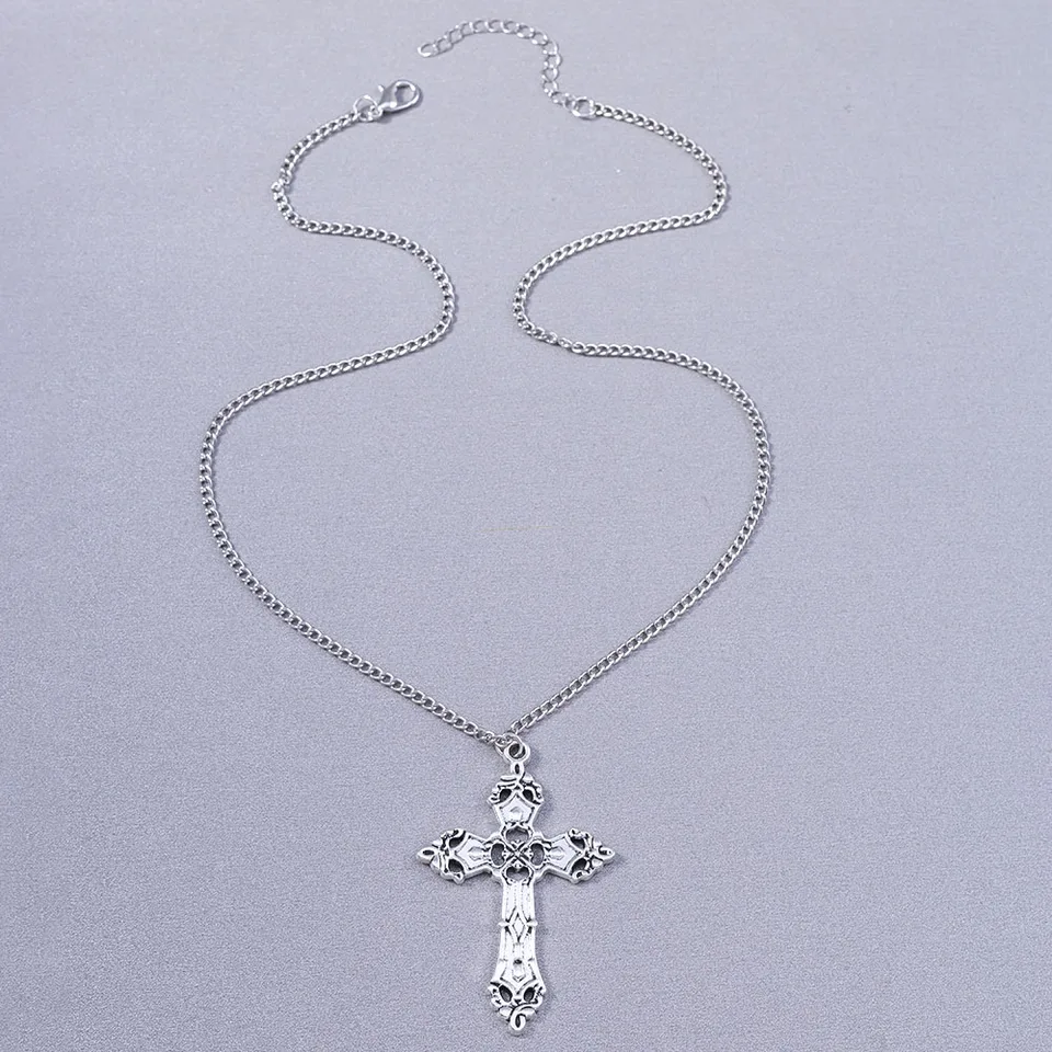 Neo-Gothic Cross Pendant Necklace for Women
