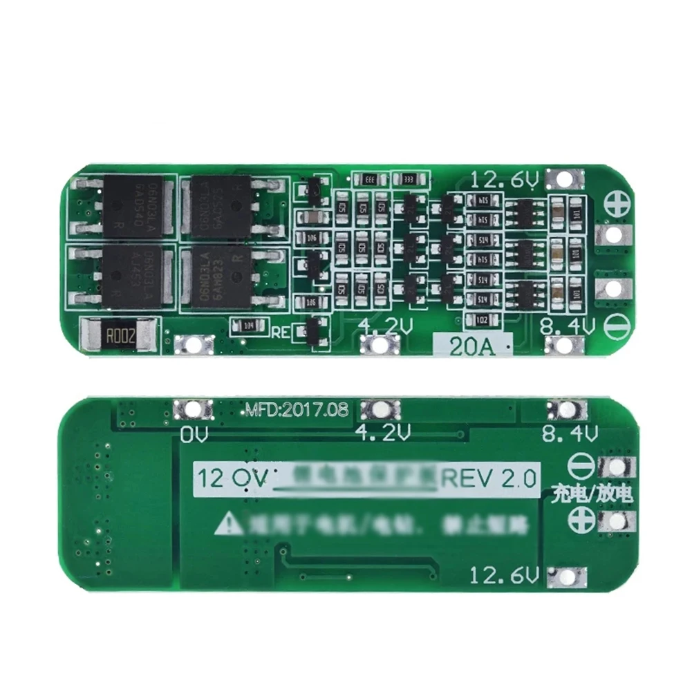 Battery Protection Board 3S 20A Lithium Battery Protection Board for Electric Drills 126V with Continuous Charge Current of 10A