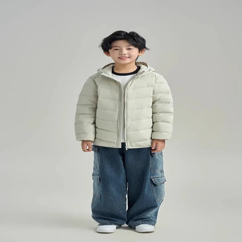 

Наряд, куртка с капюшоном, пуховое пальто, верхняя одежда, детская однотонная детская легкая одежда для мальчиков и девочек, новый стильный средний размер