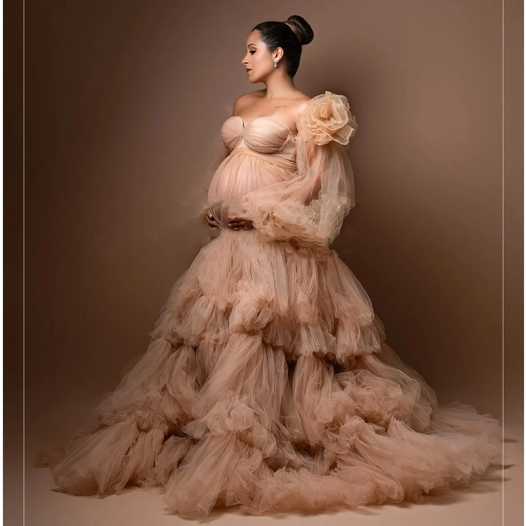 

Exquisite Prom Dresses Empire Waist Tulle Maternity Photoshoot Dress Customized Layers vestido de novia Photography Props