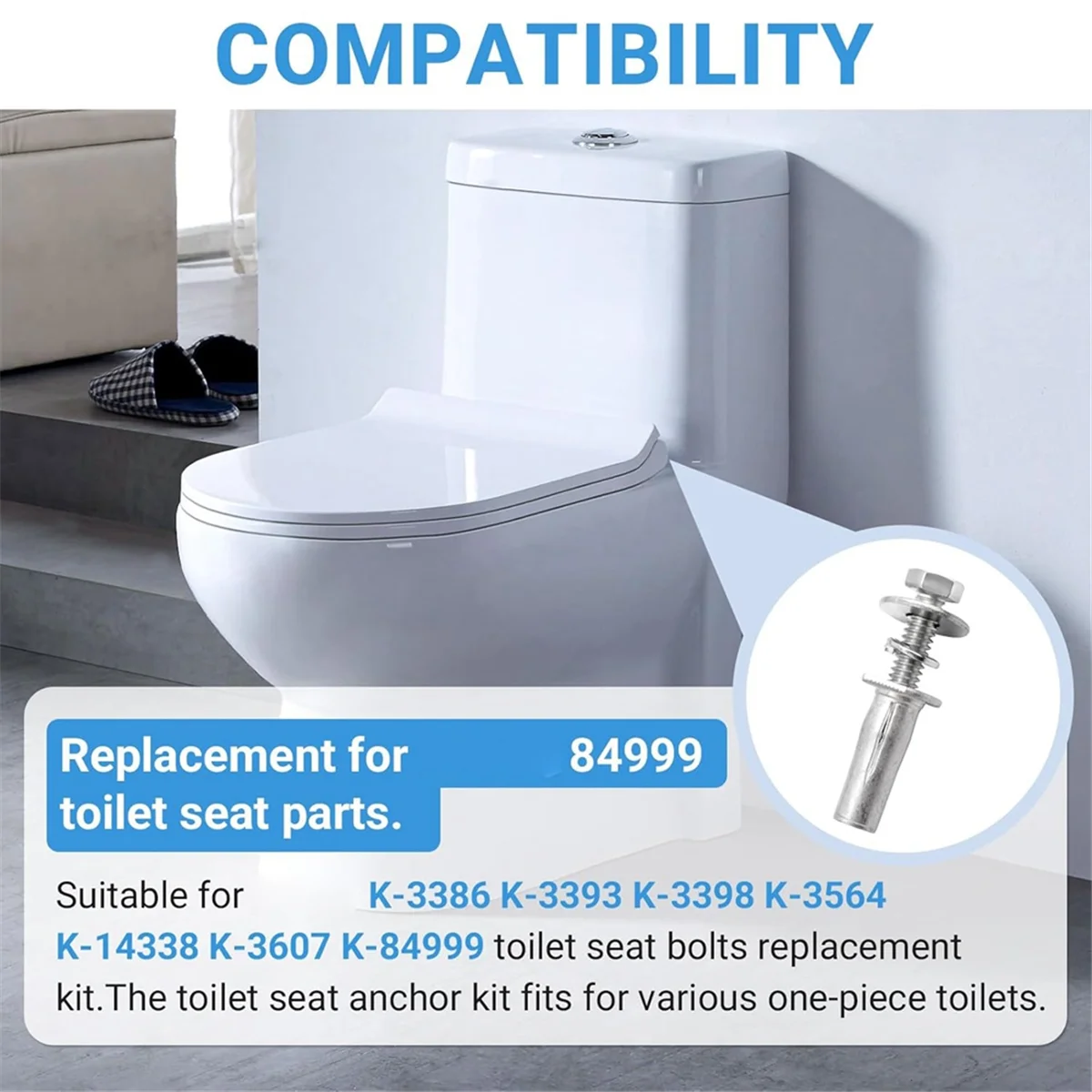 

ABNJ Toliet Seat Anchor Kit Replacement for -84999 Toilet Seat Parts, Fit for K-3386 K-3393 K-3398 K-3564 K-14338
