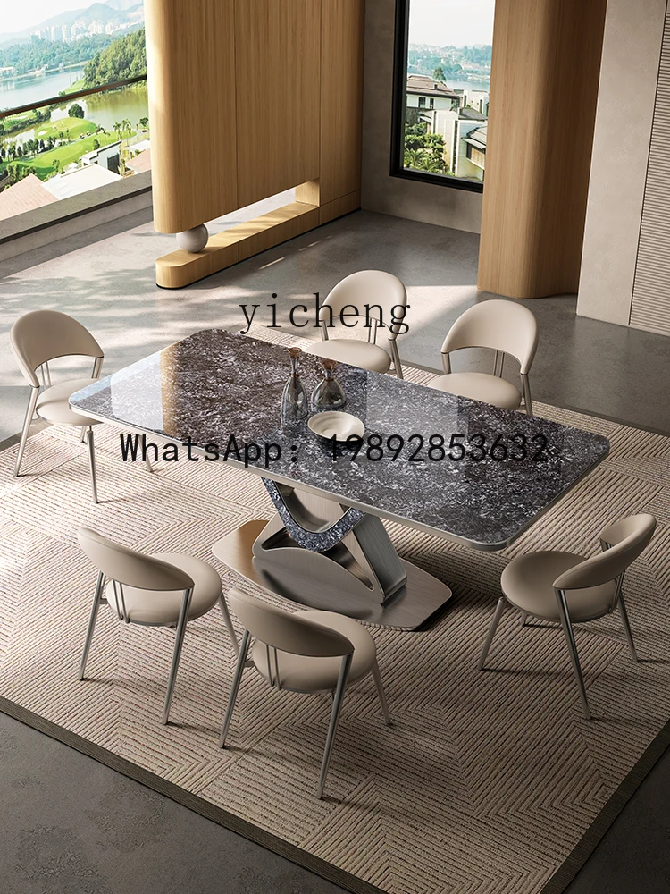 

x9 Rock Plate Dining Table Combination Villa Marble Rectangular Dining Table and Chairs
