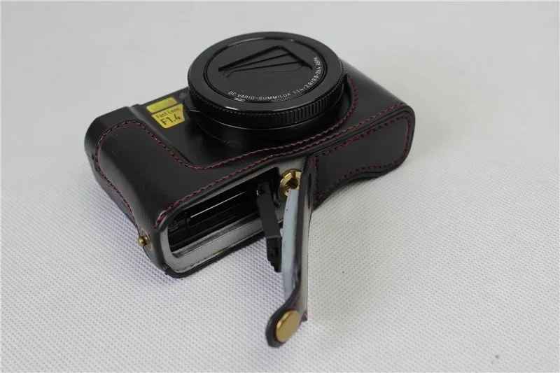 Genuíno couro real proteger câmera meio caso aperto para panasonic lx10 DMC-LX10
