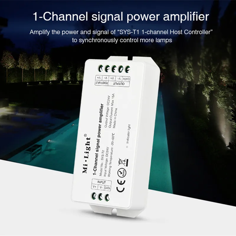 

Milight SYS-T2 DC24V 2.4G RF 1-Channel signal power amplifier work with SYS-T1 1-Channel Host Controller for SYS LED Lamp