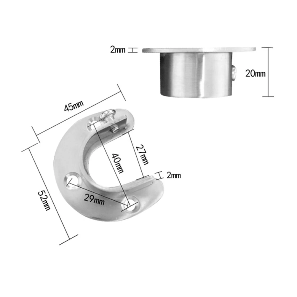 

2 set U-Shaped Closet Pole Socket Rob Heavy Duty Stainless Steel Hanging Bracket Wall Mount Supports for Clothes Tube Rod Easy