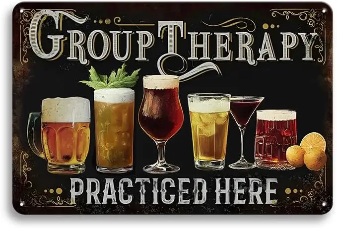 Barschild, Metallschild, lustiges Schild, Gruppentherapie-Blechschild, Vintage Man Cave Bar Dekor, Pub-Dekor aus Aluminium