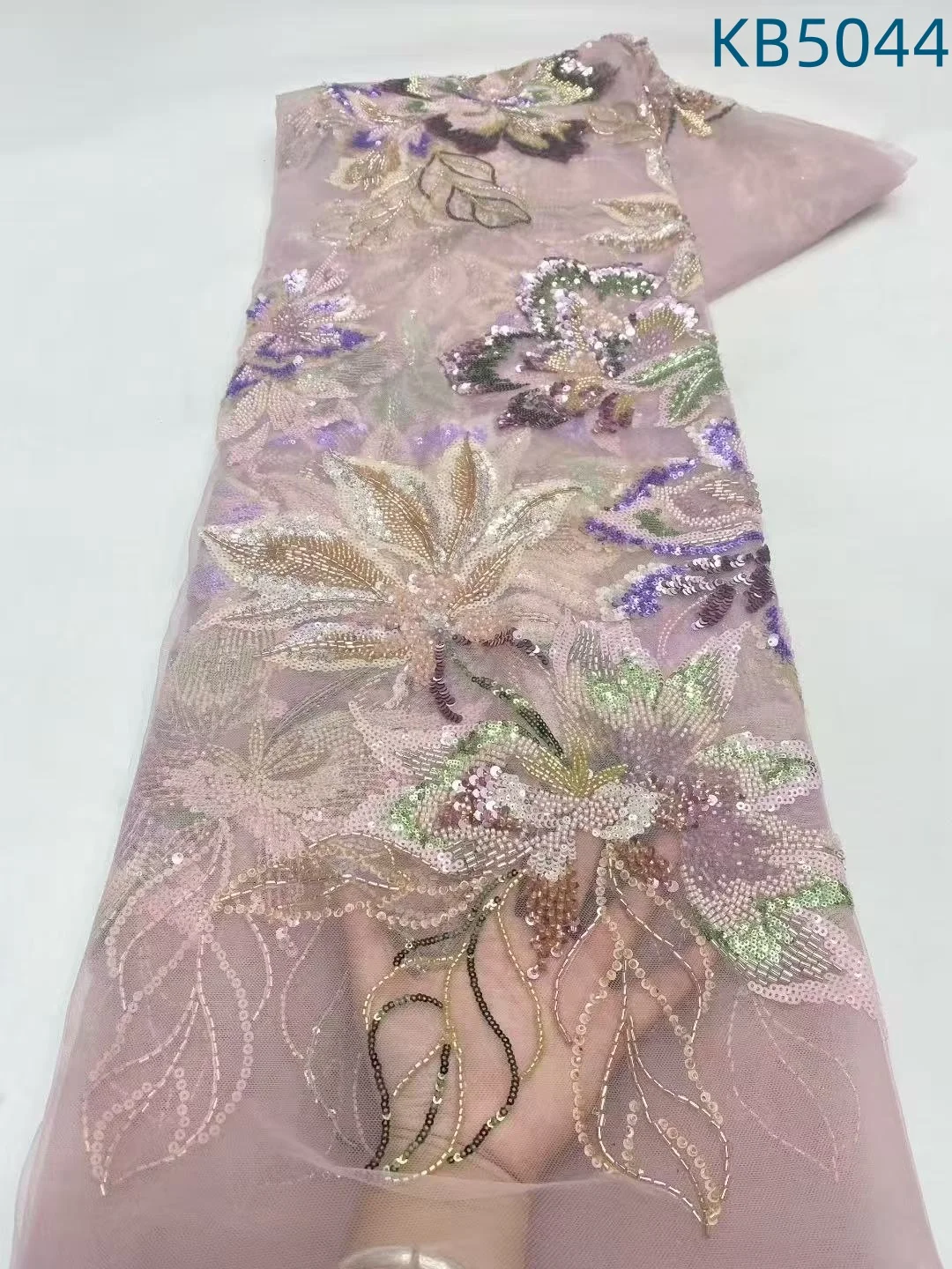 Tecido de renda africano 5 jardas de alta qualidade 2025 3d flor frisada bordado tecidos de renda lantejoulas tule renda para costura kb5044