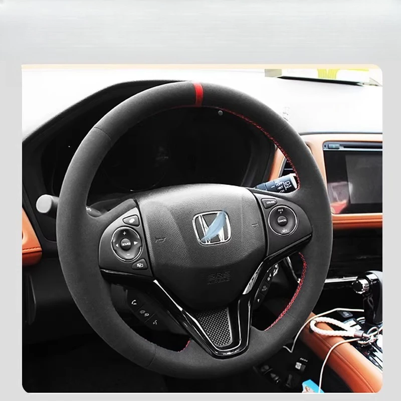For Honda Fit City Jazz 2014 2015 HRV HR-V 2016 Hand-Stitched Non-Slip suede Car Steering Wheel Cover
