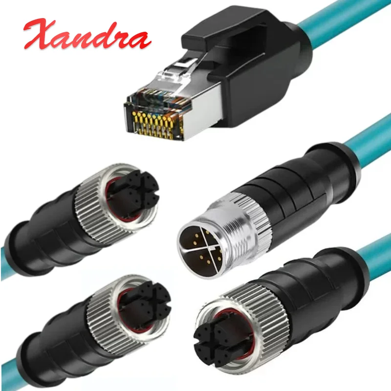 M12 X Code Male/Female to RJ45 Ethernet Cable Cat6A Gigabit High Flex Drag Chain Double Shielded Industrial Patch Cord 8Pin M12