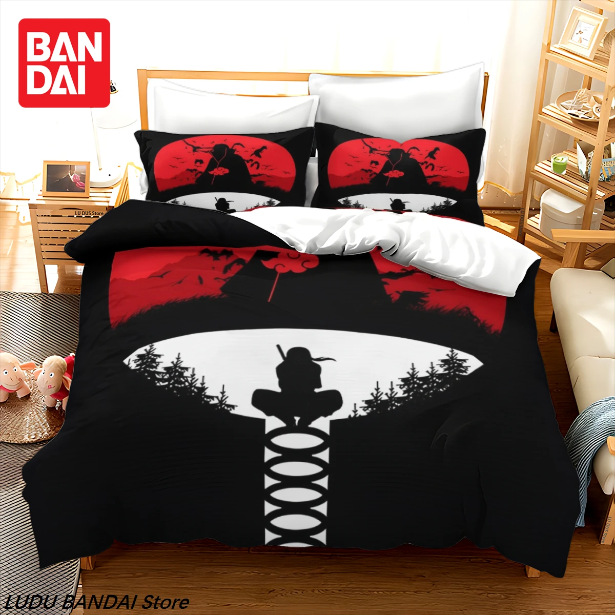 

Bandai Narutos Uzumakizd Pattern Bedding Set Anime Printed Pillowcase Quilt Set 3-Piece Kids Adult Cover Set Double Twin King