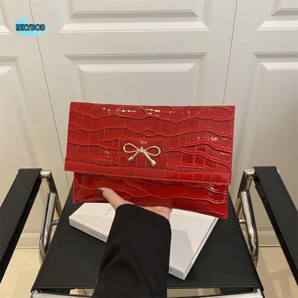 

French Handbag Ladies Clutch Bag Wallet Stone Pattern Bow Envelope Bag Mobile Phone Pouch Purse Evening Banquet Bag Women