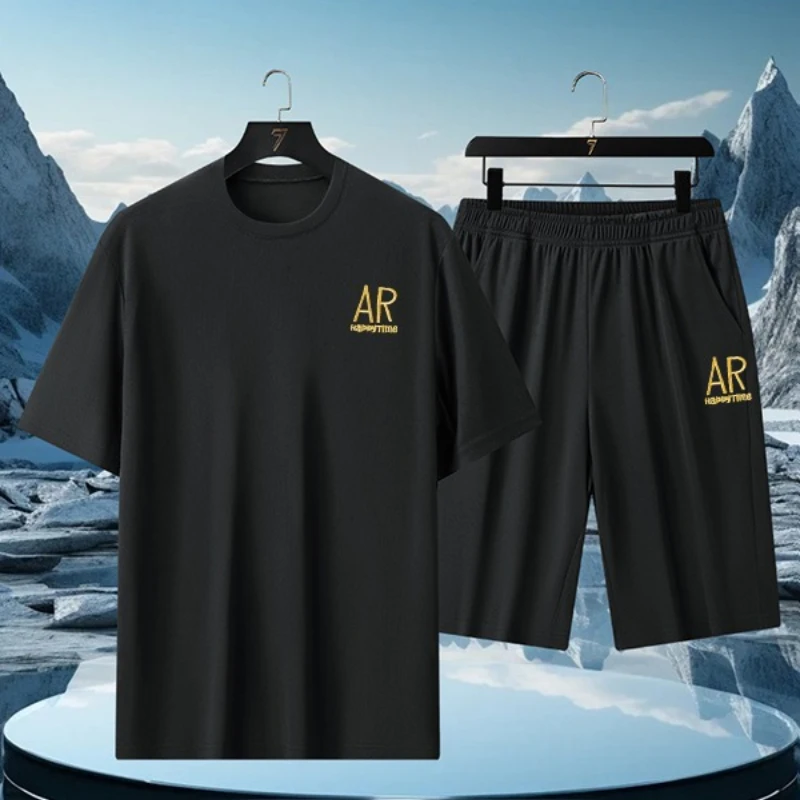 

Мужские спортивные костюмы, лето 2021, модные быстросохнущие спортивные костюмы, повседневные дышащие спортивные футболки с короткими рукавами и принтом AR, комплекты