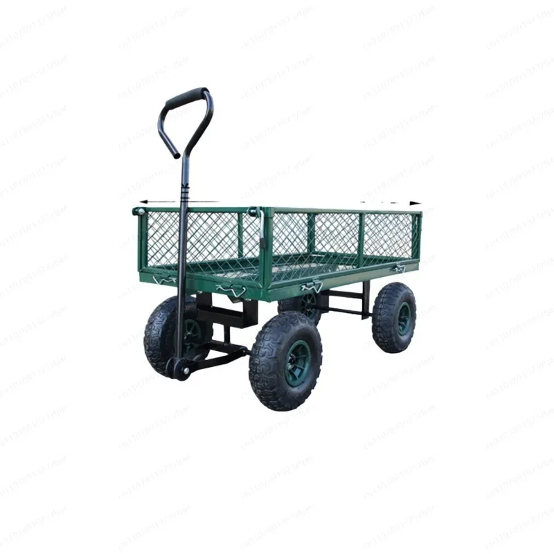 Garden Wagon Trolley Household Courtyard Camping Lawn 4 Wheel Barrow Outdoor Steel Folding Cart Beach Wagon Cart