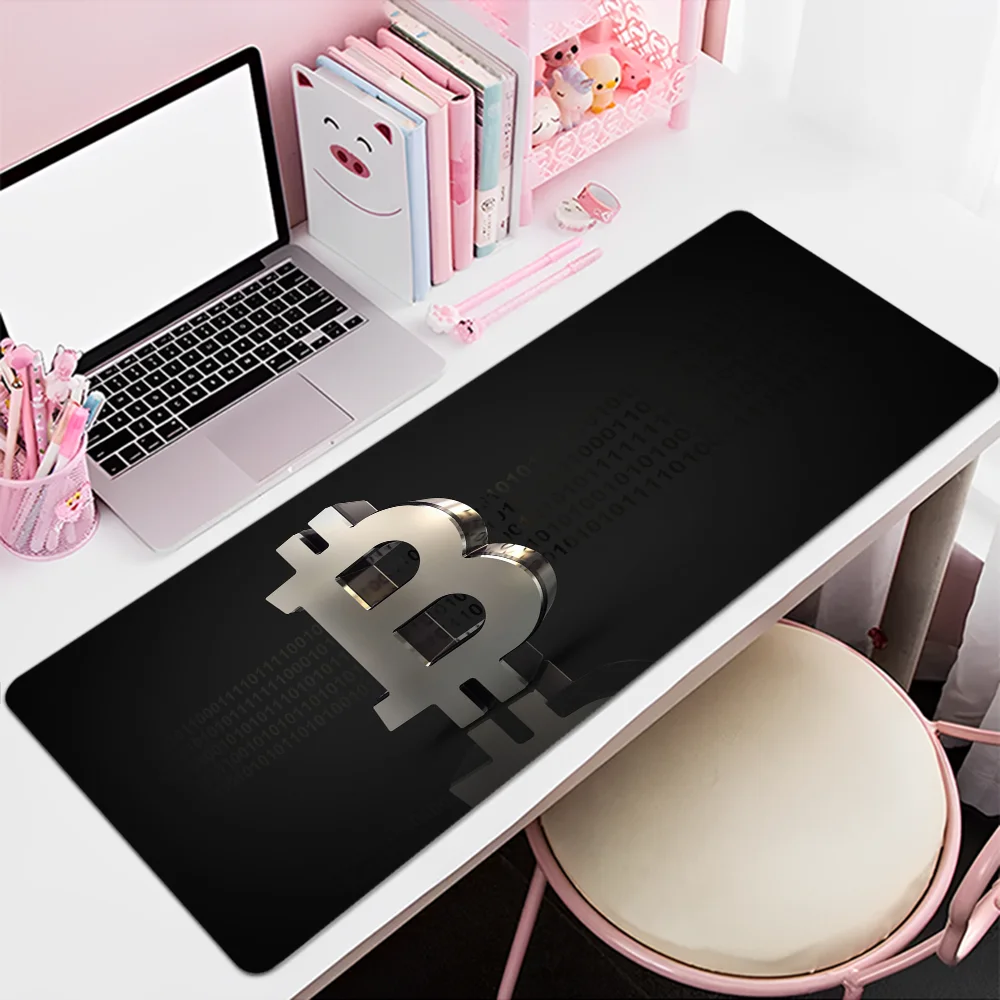 Alfombrilla de ratón Bitcoin de 80x30cm XL, tapete de escritorio para ordenador de oficina, teclado de mesa, alfombrilla de ratón grande para ordenador portátil, cojín para dormitorio