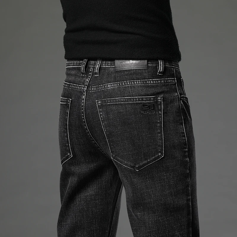 Jeans de algodão stretch slim fit para homens, versão reta, calça jeans de negócios, marca azul vintage, preta, nova, outono, 2023