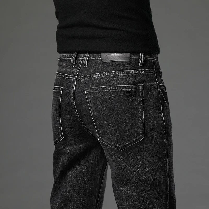 2023 Fall New Men\'s Cotton Stretch Slim Jeans Straight Version Business Fashion Denim Pants Vintage Blue Brand Trousers Black