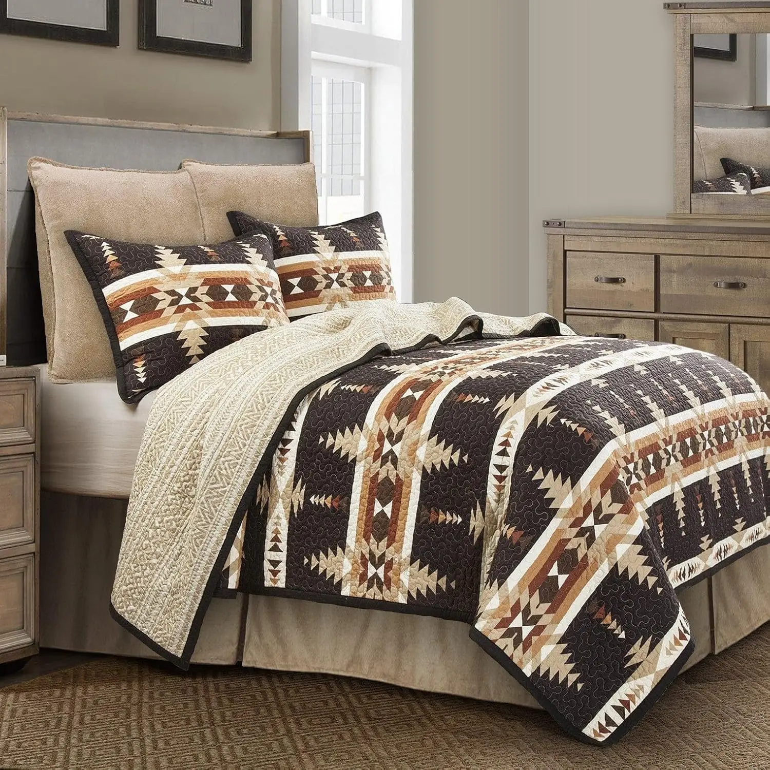 

Yosemite Western Bedding 3 Piece Quilt Set with Pillow Shams, King Aztec Bedding Set, Tribal Southwestern Bedding, Geometric Pat