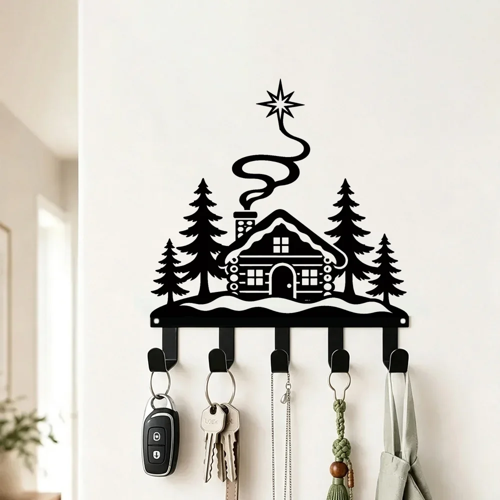 CIFBUY Winter Cabin Iron Wall Hooks Rustic Metal Hanger Entryway Kitchen Porch Key Coat Home Decor Organizer Gift, Powder-Coated