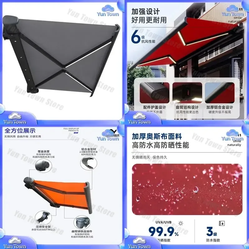 Thickened Cloth Awning Telescopic Canopy for Electric Balcony Outdoor Retractable Shade Cover for Patio Deck Garden
