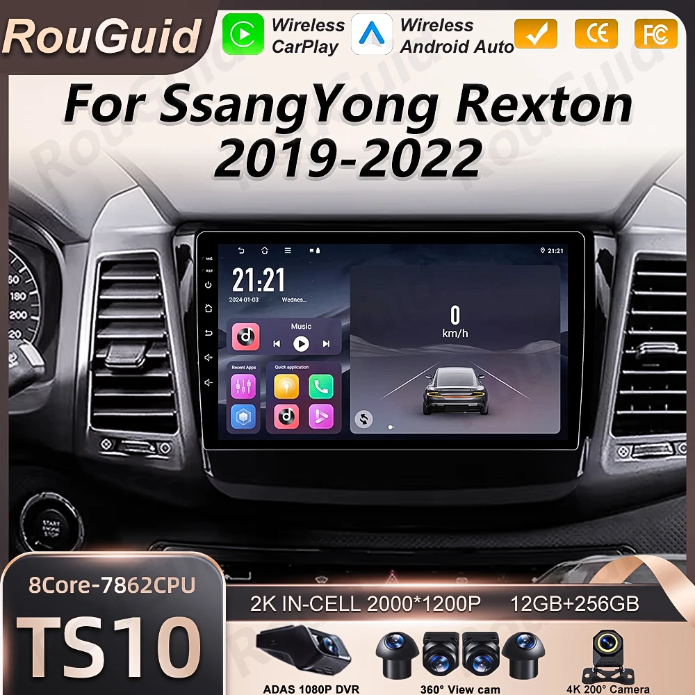 

Android 16 Auto Car Radio For SsangYong Rexton 2019 2020 2021 2022 Carplay Multimedia Video Player BT 2K Touch Screen DSP Stereo