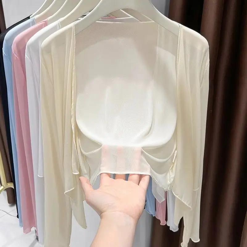 Jackets Women Summer See Through Fashion Mujer Breathable Thin Holiday Solid Color Femme All-match Basic Outwear Streetwear Soft