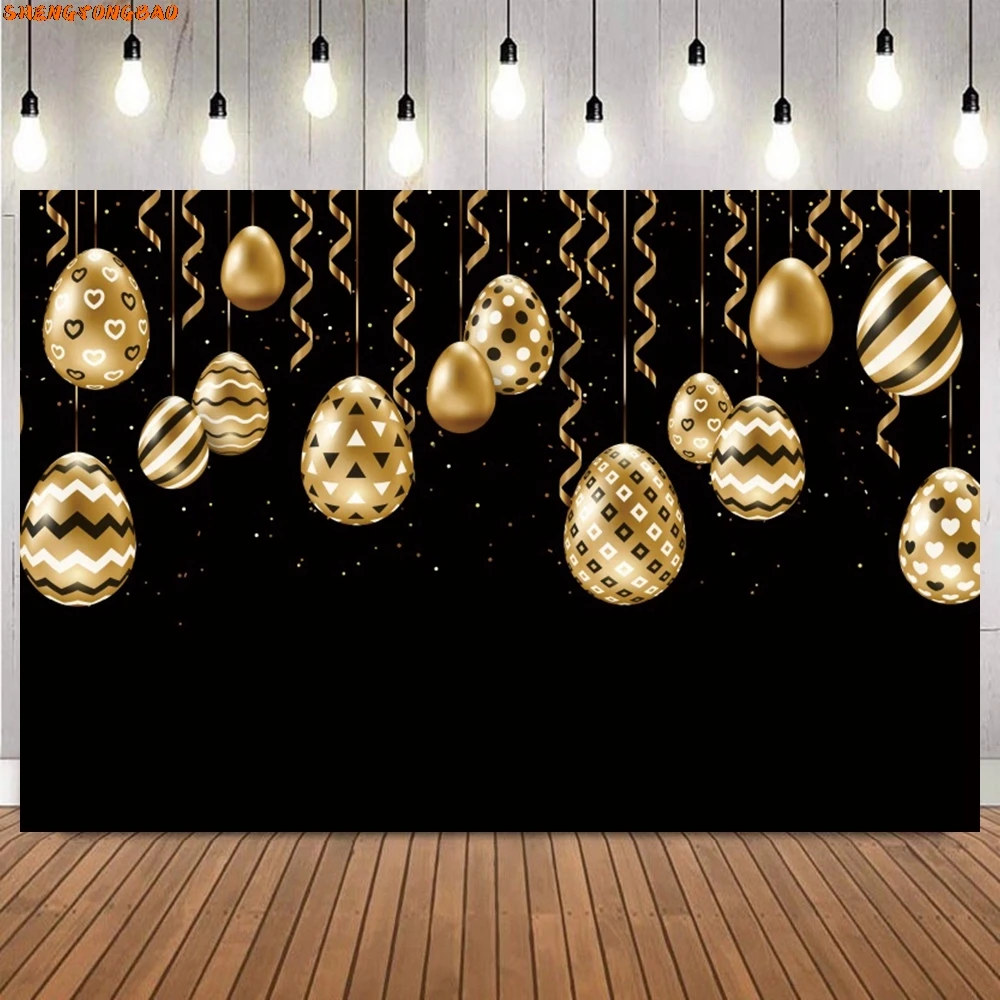 Happy Easter Photography Backdrop Bunny Wooden Board Floor Flower Eggs Rabbit Easter Party Baby Portrait Background Photo Props