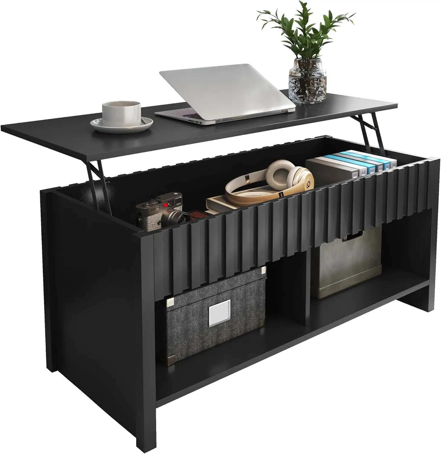 

Coffee Table, Wooden Dining Coffee Table, with Lift Top Large Hidden Storage Shelf Accent Table Furniture (Black)